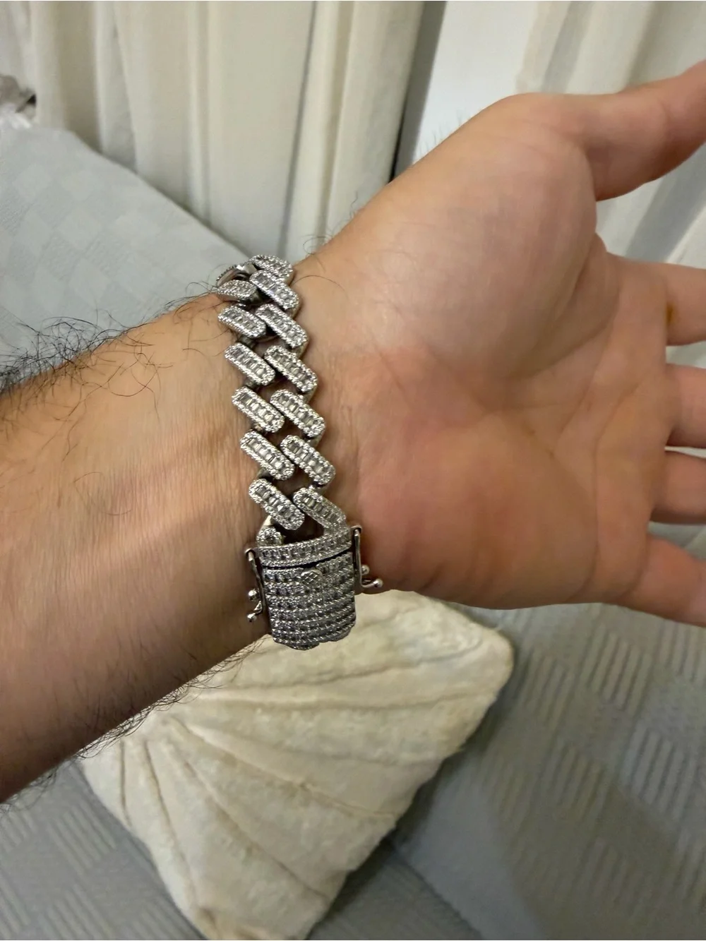 Solid 925 Sterling Silver 15.4mm Baguette Cuban Link Bracelet Iced Out CZ 8